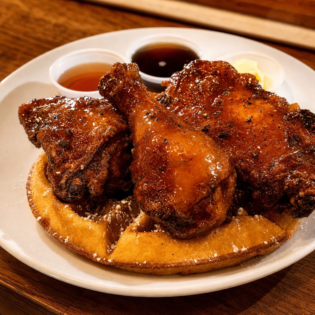 Fried Chicken & Corn Bread Waffles - SpiSeattle (Mild-Moderate Spicy).